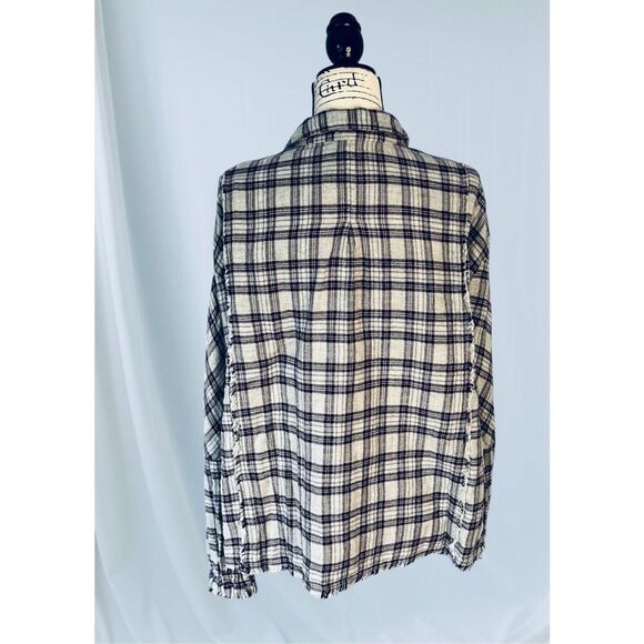 Gilded Intent Women’s L Frayed Flannel Shirt Plaid black, gray, burgundy NWT - Picture 13 of 13
